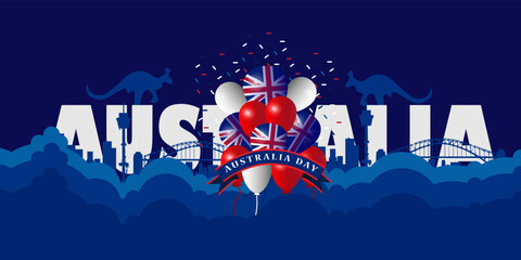 Australia day January 26th flying flag illustration with flag pole background design, Suitable for banner, website and app © Meraupindo