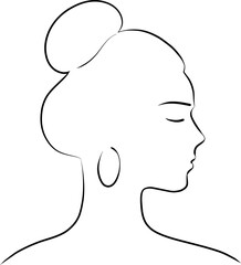 Lineart face of a woman, vector illustration, female silhouette, head in profile symbol, contour line portrait of a girl, minimalism, abstract, design, tattoo, black outline graphic, continuous line 