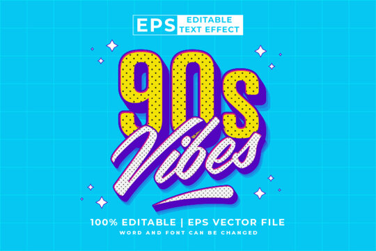 Editable text effect - 90s Vibes 3d Cartoon template style premium vector