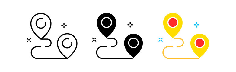 GPS icons set. Tourist, travel, navigation, path, flag, label, direction, Map, continents, continent, cartography, environment. tourism concept. vector line icon in different styles