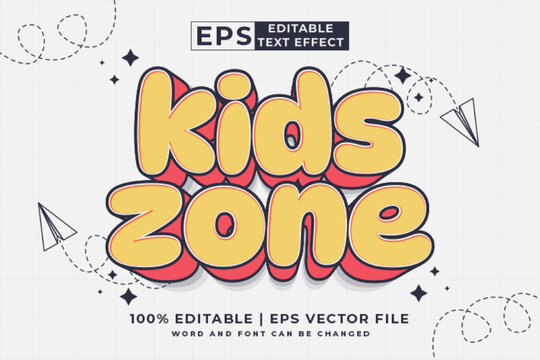 Editable text effect - Kids Zone 3d Cartoon template style premium vector