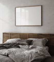 Frame mockup in luxury bedroom interior background, loft style, 3d render
