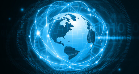Earth globe with digital signal network. Global network concept background. 3d illustration.