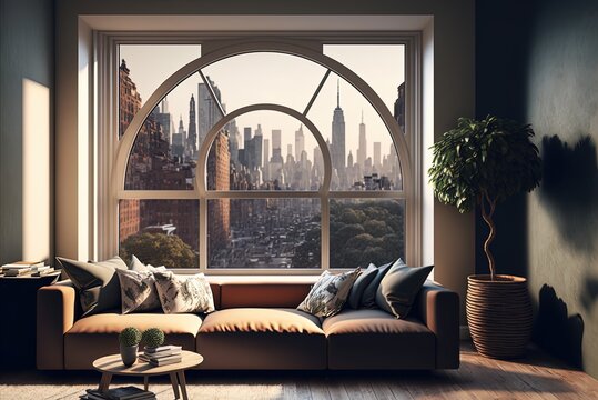 Room With A Sweeping Window Overlooking The City Generative AI