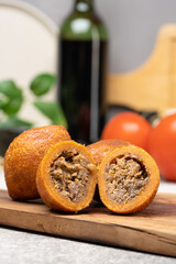 Turkish traditional food stuffed meatballs. 