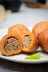 Turkish traditional food stuffed meatballs. 