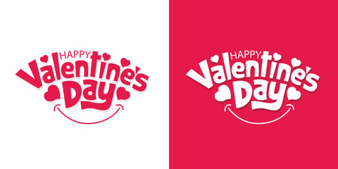 Valentine's Day lettering greeting card template with typography text happy valentine`s day and red heart Vector illustration for valentine's day banner background design