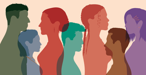 Crowd of men women and girl of diverse culture. Diversity in multi-ethnic and multiracial people.