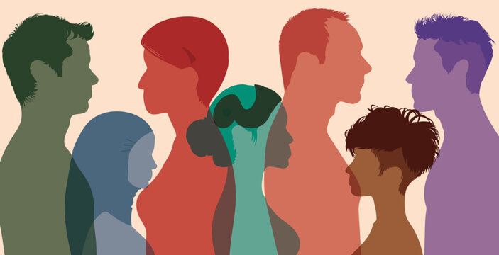 Crowd of men and women of diverse culture.	Diversity of multicultural people. 