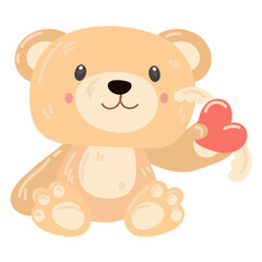 Cute teddy bear in paws heart with wings. A stuffed bear toy as a gift for Valentine's Day. A gift for your loved ones. A kind toy for children in delicate shades. Cartoon vector illustration