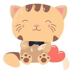 Cute stuffed tiger in paws heart with wings. A stuffed tiger toy as a gift for Valentine's Day. A gift for your loved ones. A kind toy for children in delicate shades. Cartoon vector illustration