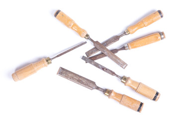 Wood chisels isolated on white background