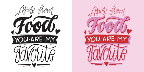 Lettering postcard about love. Happy Valentine'day card - hand drawn doodle lettering postcard. Heart, be mine. Vector