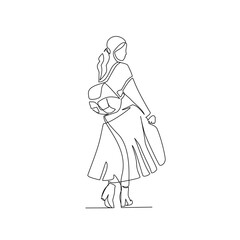 woman in dress drawn in line art style