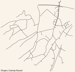 Detailed navigation black lines urban street roads map of the DINGEN DISTRICT of the German town of CASTROP-RAUXEL, Germany on vintage beige background