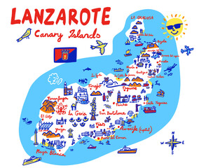 Lanzarote Canary Islands hand drawn