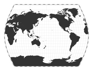 Vector world map. John Muir's Times projection. Plain world geographical map with latitude and longitude lines. Centered to 180deg longitude. Vector illustration.