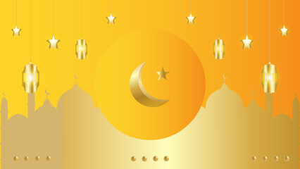 Obraz premium Ramadan Kareem. Islamic yellow greeting card template with ramadan for wallpaper design. Poster, media banner. A set of vector illustrations.