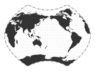 Vector world map. Ginzburg IX projection. Plain world geographical map with latitude and longitude lines. Centered to 180deg longitude. Vector illustration.