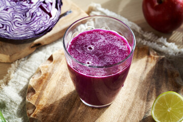 Purple cabbage juice made of fresh cabbage, apples and cucumber