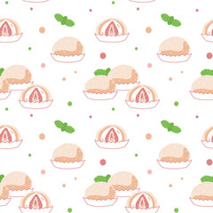 Seamless Pattern of Daifuku Sweets on a white background. Vector illustration for decoration, postcards, print