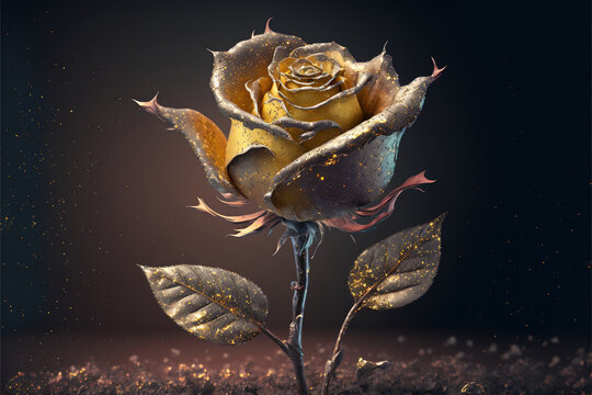 Beautiful golden rose; dynamic lighting Generative AI