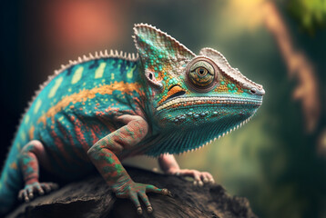 Fototapeta premium Colored chameleon close up Generative AI