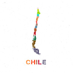 Chile map design. Shape of the country with beautiful geometric waves and grunge texture. Elegant vector illustration.