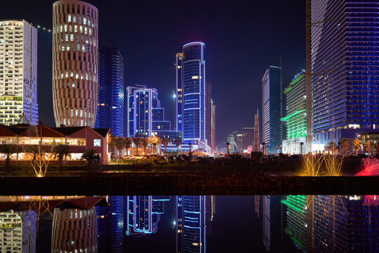 Night city of Batumi. Night panorama view