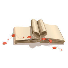 Vector image of a book folded like a heart in retro style. Cartoon style. EPS 10