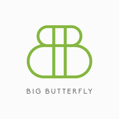 Big Butterfly Logo Icon. Letter B Logo. Eco Green B Logo