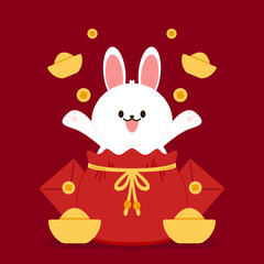 Chinese New Year Money pocket vector. Rabbit in Rad bag. Chinese money bag vector. Good luck. Year of rabbit. Chinese New Year 2023.