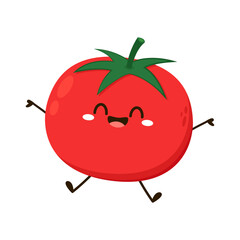 Cute tomato character design. Happy vegetable vector illustration. Cartoon tomato flat design for children books.