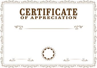 A4 size vintage style certificate vector design with hand drawn flourish swirl frame. Vintage diploma border frame template illustration to use in invitation, card, calligraphy, retro design projects