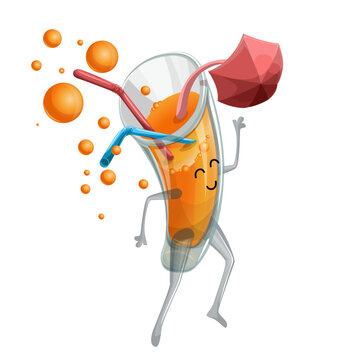 Vector image of creating a cocktail for packaging a children's drink or juice with vitamins. Cartoon. EPS 10