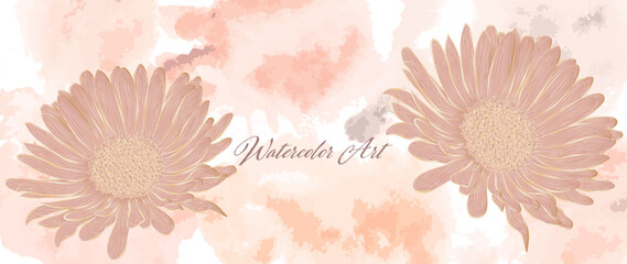 Botanical art wallpaper with flowers and leaves. Modern creative design watercolor texture for home decor, banners, and prints. Vector illustration.