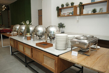 Catering in Decoration Arrangement Room for a Traditional Wedding Ceremony in Indonesia