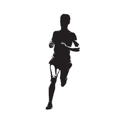 Run, woman running, isolated vector silhouette, ink drawing, front view