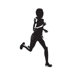 Fototapeta na wymiar Run, woman running, isolated vector silhouette, ink drawing, side view