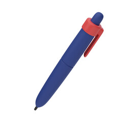 3D render cartoon pen. Office supply, stationary. Plastic Icon for business, school, marketing, web design. Isolated illustration.