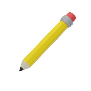 3D render. Pencil, Office supply, stationary. Plastic Icon for business, school, marketing, web design. Isolated illustration.