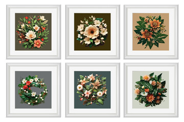 Set of vintage flowers illustration isolated. Quilling Wall Decor Square Picture Frames.