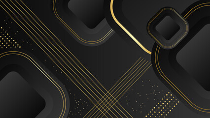 Abstract black modern square shape with Halftone and gold line. Futuristic concept background. Vector illustration
