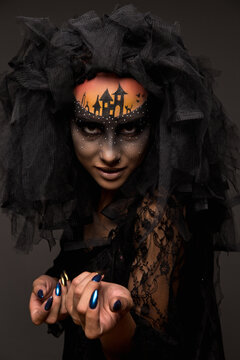 Halloween devil's bride with scary gothic makeup