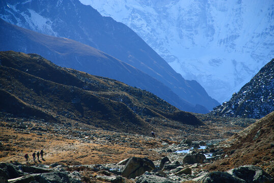 Trekkers in the Gokyo Valley Everest Region Nepal