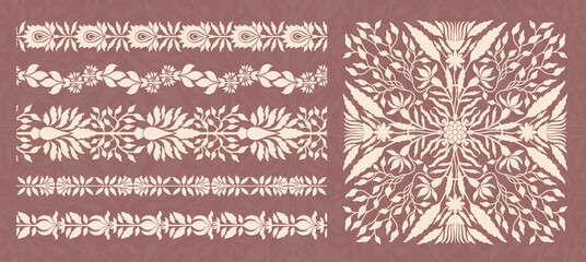 Traditional historical ethnic Mughal Indian ornament. Floral natural stylized motif. Arabesque and intricate decorative silhouettes. © ArinaKram