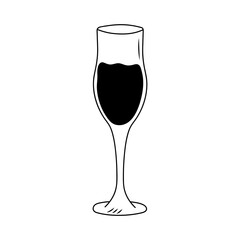 Glass of wine. Classical alcoholic drink. Hand drawn illustration in doodle style.
