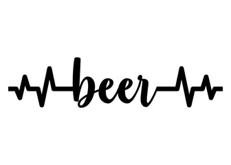 Logo cervecería. Letras de la palabra beer en línea de pulso. Texto manuscrito beer