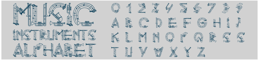 Vector Musical instruments alphabet letters