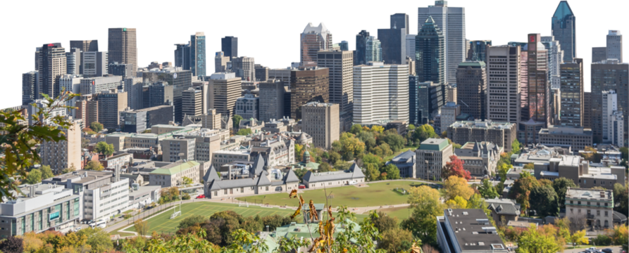Isolated PNG cutout of a modern cityscape on a transparent background, ideal for photobashing, matte-painting, concept art